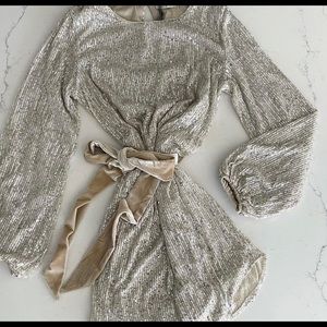 Champagne sequin dress with sash